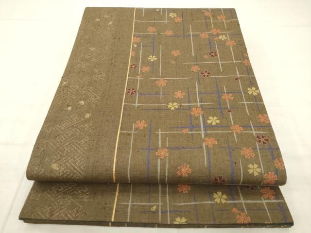 平和屋着物●創業140年 小糸染芸の四代目 小糸敏夫 全通柄袋帯 紬地 格子花文 上代25万円 正絹 逸品 AABM4934pf