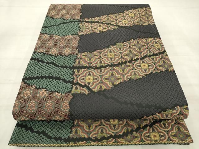 平和屋着物●六通柄袋帯 横段花文 金糸 正絹 逸品 AABM4940pf