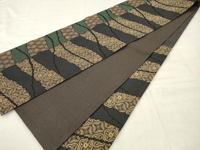 平和屋着物●六通柄袋帯 横段花文 金糸 正絹 逸品 AABM4940pf