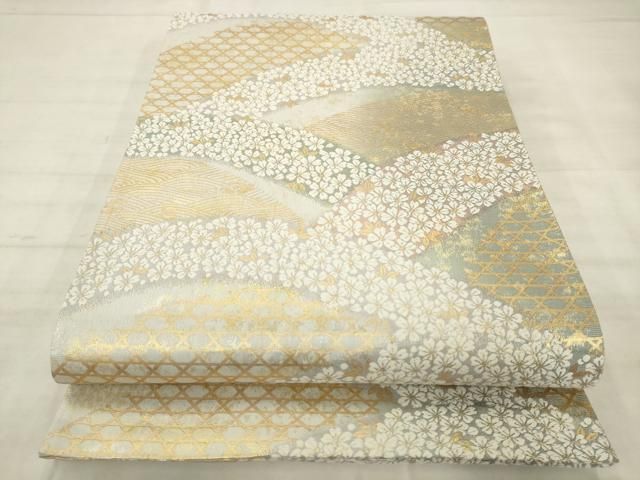 平和屋着物●六通柄袋帯 唐織 青海取桜詰 金糸 正絹 逸品 AABM4941pf