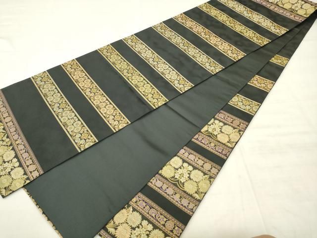 平和屋着物●西陣織 陰山織物謹製 箔屋清兵衛 六通柄袋帯 横段花文 金糸 正絹 逸品 AABM4947pf