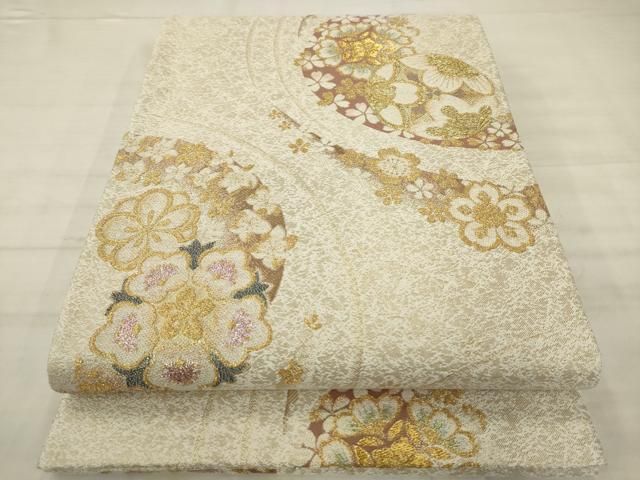 平和屋着物●六通柄袋帯 舞桜文 金糸 正絹 逸品 AABM4948pf