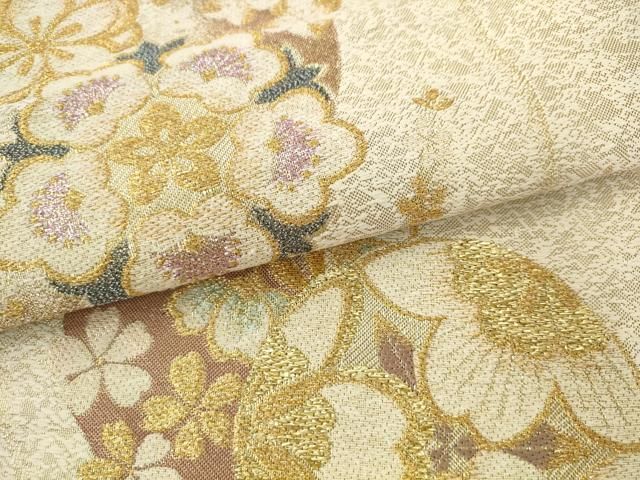 平和屋着物●六通柄袋帯 舞桜文 金糸 正絹 逸品 AABM4948pf