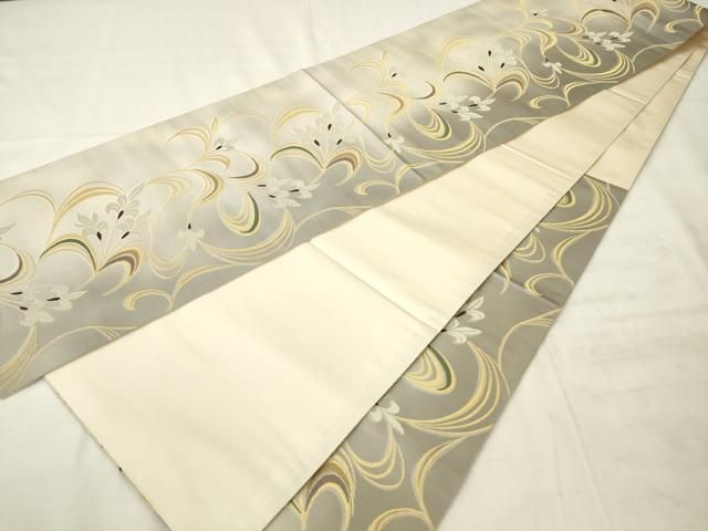 平和屋着物●六通柄袋帯 草花文 金銀糸 正絹 逸品 AABM4950pf