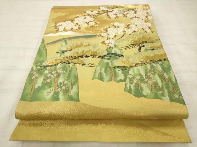 平和屋着物●西陣 川島織物 六通柄 本袋帯 風景花文 金銀糸 正絹 逸品 AABM4951pf