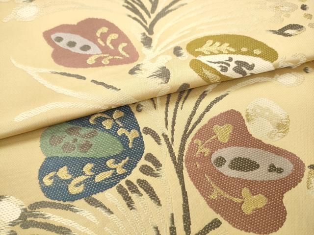 平和屋着物●六通柄袋帯 草花文 金糸 正絹 逸品 AABM4954pf
