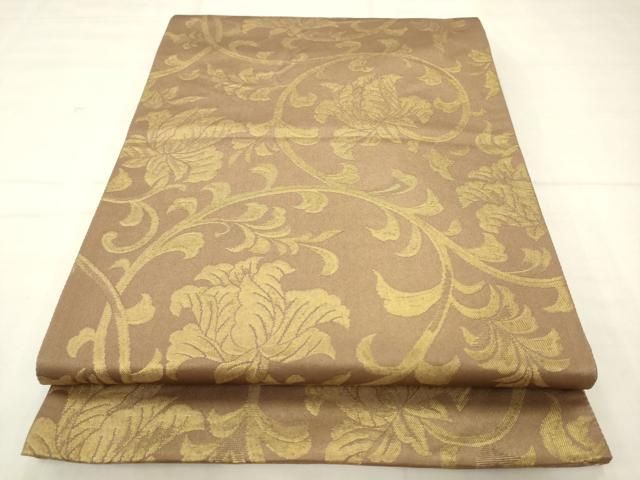 平和屋着物●澤屋重兵衛 六通柄袋帯 更紗花文 金糸 正絹 逸品 AABM4961pf