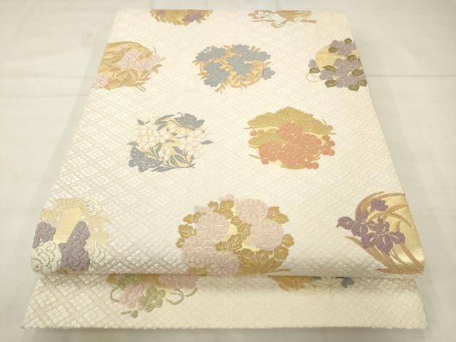 平和屋着物●六通柄袋帯 唐織 草花文 金糸 正絹 逸品 AABM4965pf