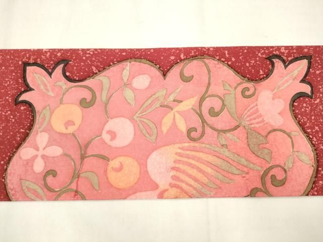 平和屋着物●塩瀬 九寸名古屋帯 花鳥文 ろうけつ染め 正絹 逸品 AABM4967pf