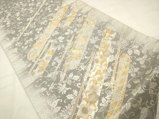 平和屋着物●西陣の名門 加納幸謹製 六通柄袋帯 箔霜華 草花文 金銀糸 正絹 逸品 AABM4974pf