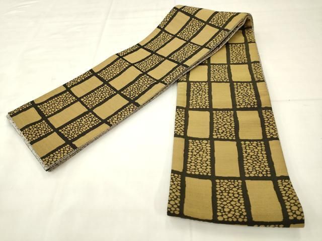 平和屋着物●両面半幅帯 抽象文様 金銀糸 正絹 逸品 AABM4976pf