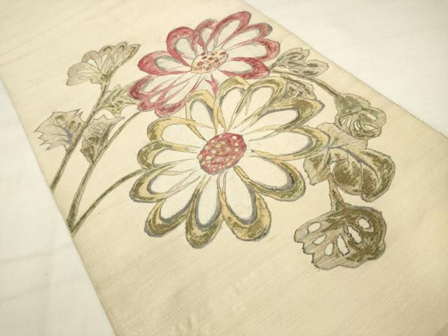 平和屋着物●太鼓柄袋帯 すくい織 草花文 金銀糸 正絹 逸品 AABM4978pf