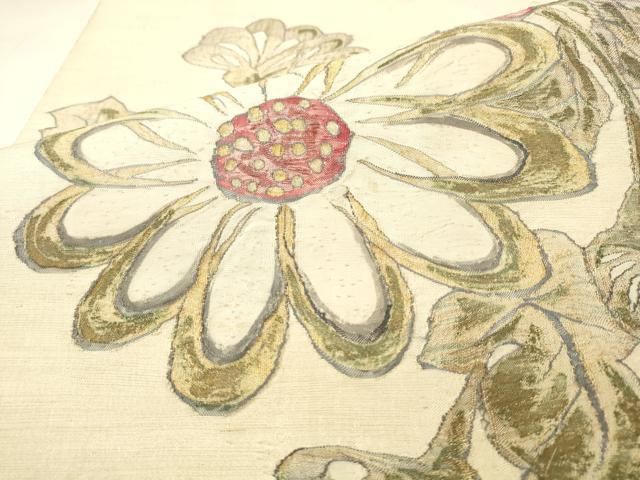 平和屋着物●太鼓柄袋帯 すくい織 草花文 金銀糸 正絹 逸品 AABM4978pf