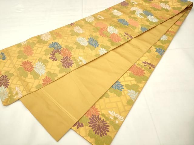 平和屋着物●織物一筋名門 織悦 全通柄 本袋帯 草花文 金糸 正絹 逸品 AABM4979pf