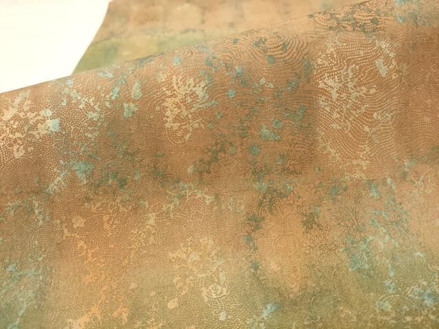 平和屋着物●伝統工芸品 伊那紬 手織り 全通柄袋帯 霞花文 正絹 逸品 AABM4993pf