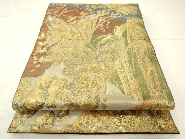 平和屋着物●西陣 川島織物 六通柄 本袋帯 舞蝶笹竹文 金糸 正絹 逸品 AABM4996pf