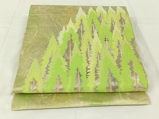 平和屋着物◎太鼓柄袋帯 唐織 樹林文 銀糸 引箔 正絹 逸品 AABM5009dk