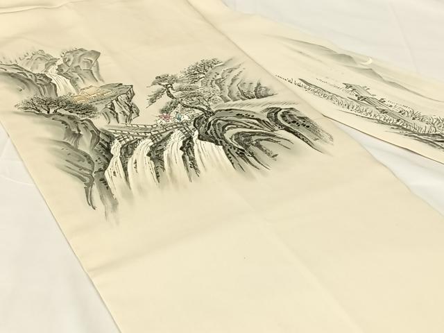 平和屋着物◎塩瀬 九寸名古屋帯 手描き 人物風景文 正絹 逸品 AABM5020dk