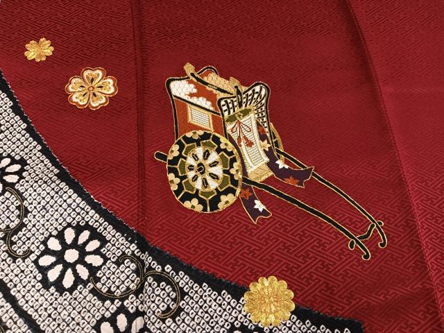 平和屋着物●豪華振袖 駒刺繍 御所車花文 金彩 京都きもの友禅扱い 正絹 逸品 AABM5042ph
