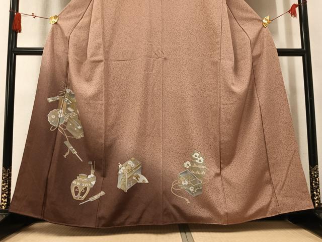 平和屋着物●訪問着 茶道具 暈し染め 金彩 正絹 逸品 AABM5058ph