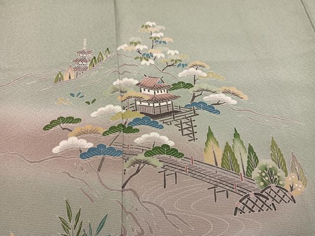平和屋着物●訪問着 友禅 作家物 松竹梅風景文 暈し染め 正絹 逸品 AABM5059ph