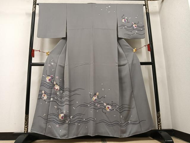 平和屋着物●訪問着 駒刺繍 瓢箪雪輪兎花文 正絹 逸品 AABM5062ph