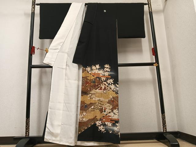 平和屋着物●豪華黒留袖 作家物 泰常 人物桜文 暈し染め 金彩 正絹 逸品 AABM5065ph