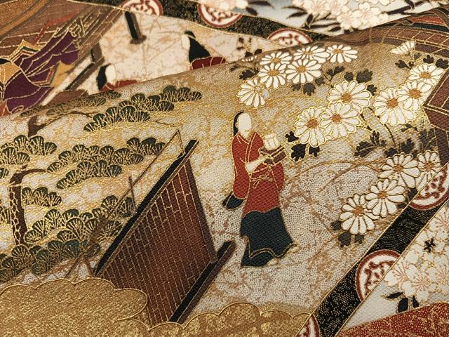 平和屋着物●豪華黒留袖 作家物 泰常 人物桜文 暈し染め 金彩 正絹 逸品 AABM5065ph