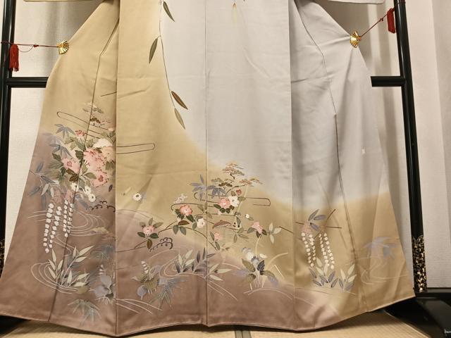 平和屋着物●高級染元 粋峰 林芳夫 京加賀友禅 訪問着 草花文 暈し染め 正絹 逸品 AABM5066ph