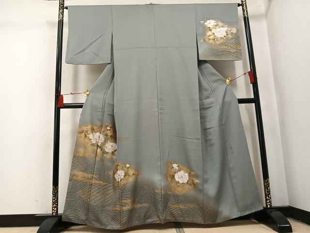 平和屋着物●訪問着 作家物 枝花文 金彩 金通し地 正絹 逸品 AABM5075ph