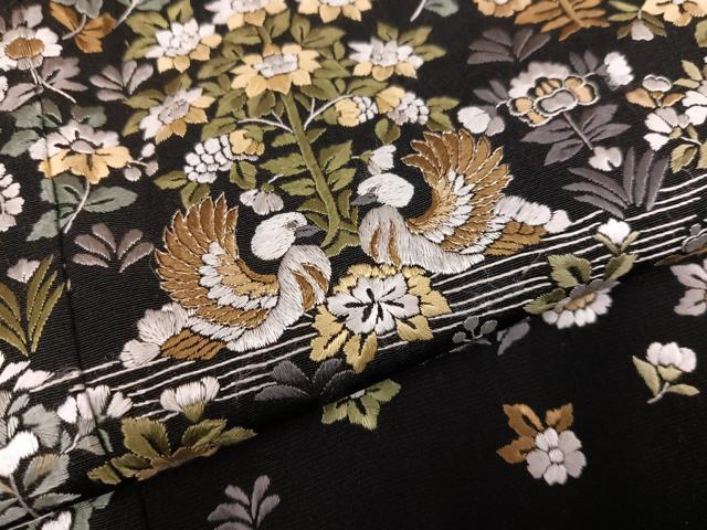 平和屋着物●豪華黒留袖 総刺繍 双鳥花文 金糸 正絹 逸品 AABM5084ph