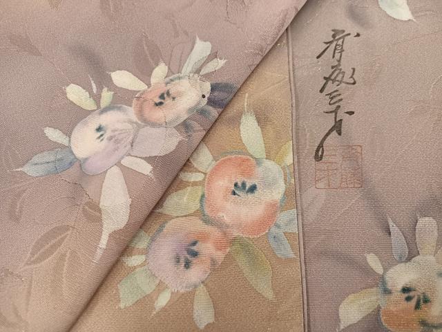 平和屋着物●染色作家 斉藤三才 小紋 草花文 暈し染め ラメ 正絹 逸品 AABM5092ph