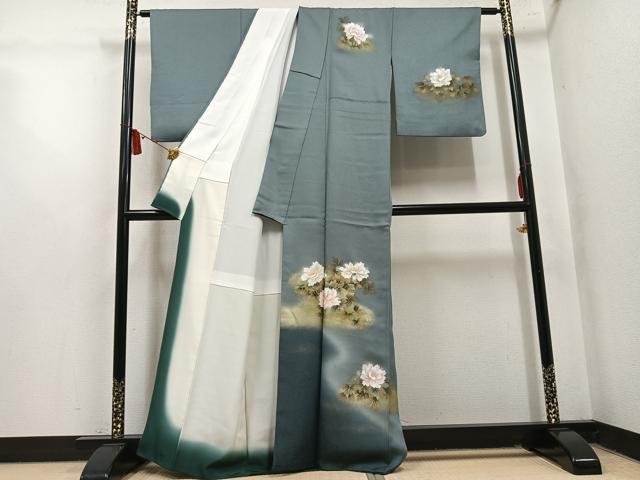 平和屋着物●訪問着 牡丹 暈し染め 金彩 銀通し地 正絹 逸品 AABM5095ph