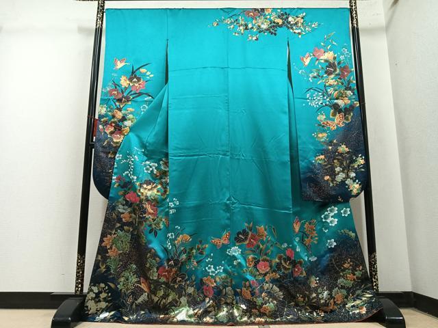 平和屋着物●豪華振袖 花蝶文 暈し染め 金銀彩 正絹 逸品 AABM5096ph