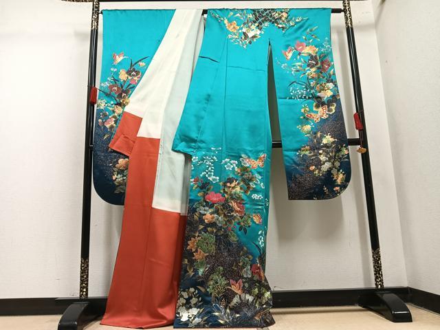平和屋着物●豪華振袖 花蝶文 暈し染め 金銀彩 正絹 逸品 AABM5096ph