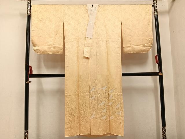 平和屋着物●長襦袢 無双仕立て 作家物 絞り 群れ鶴 金彩 半衿刺繍 正絹 逸品 AABM5099ph