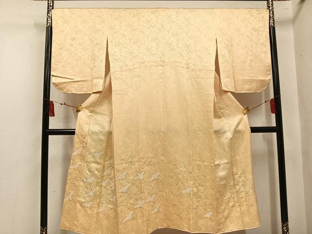 平和屋着物●長襦袢 無双仕立て 作家物 絞り 群れ鶴 金彩 半衿刺繍 正絹 逸品 AABM5099ph