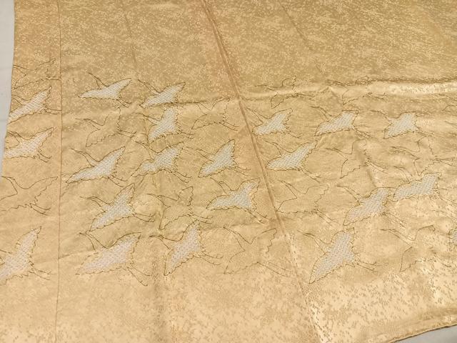 平和屋着物●長襦袢 無双仕立て 作家物 絞り 群れ鶴 金彩 半衿刺繍 正絹 逸品 AABM5099ph