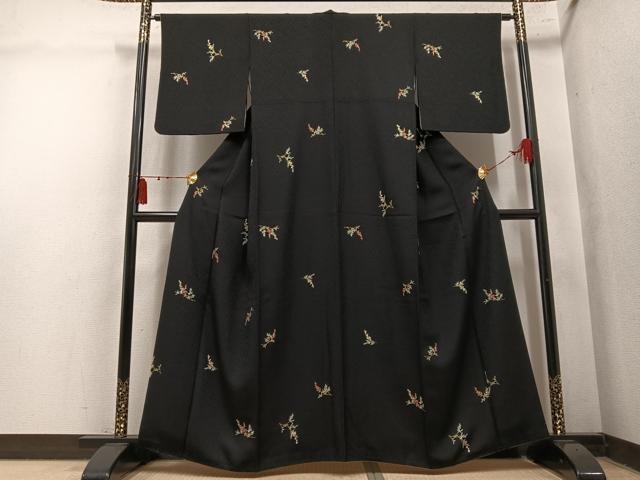 平和屋着物●上質な小紋 南天文 黒地 金彩 正絹 逸品 AABM5101ph