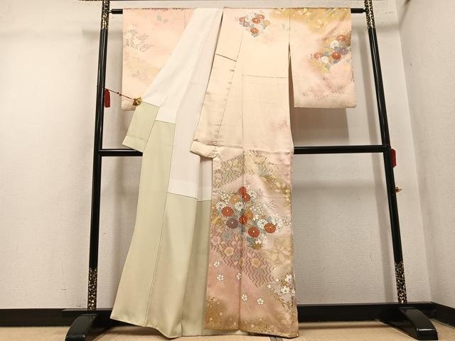 平和屋着物●訪問着 駒刺繍 草花文 暈し染め 金彩 正絹 逸品 AABM5106ph