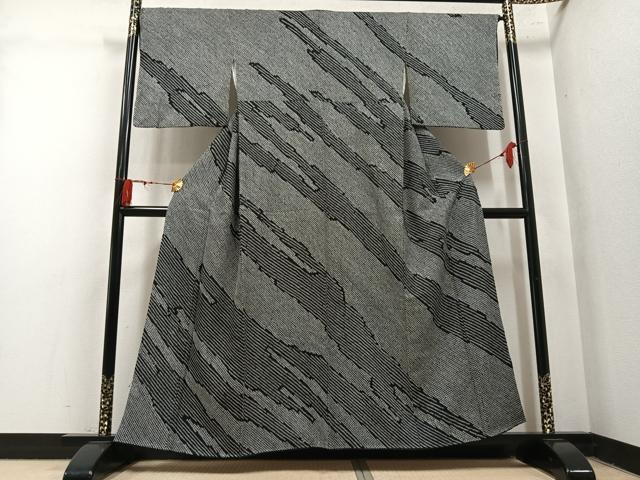 平和屋着物●訪問着 総絞り 霞文 黒地 正絹 逸品 AABM5107ph