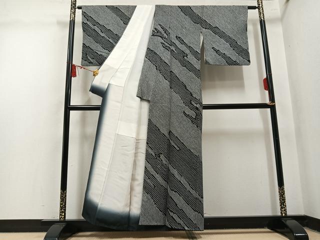 平和屋着物●訪問着 総絞り 霞文 黒地 正絹 逸品 AABM5107ph