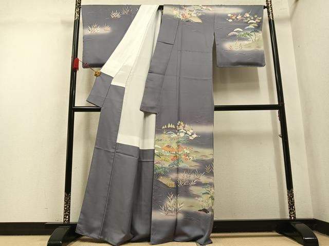 平和屋着物●訪問着 友禅 松竹梅風景文 暈し染め 正絹 逸品 未使用 AABM5108ph