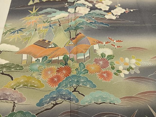 平和屋着物●訪問着 友禅 松竹梅風景文 暈し染め 正絹 逸品 未使用 AABM5108ph