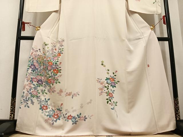 平和屋着物●訪問着 友禅 作家物 貝桶枝花文 正絹 逸品 AABM5119ph