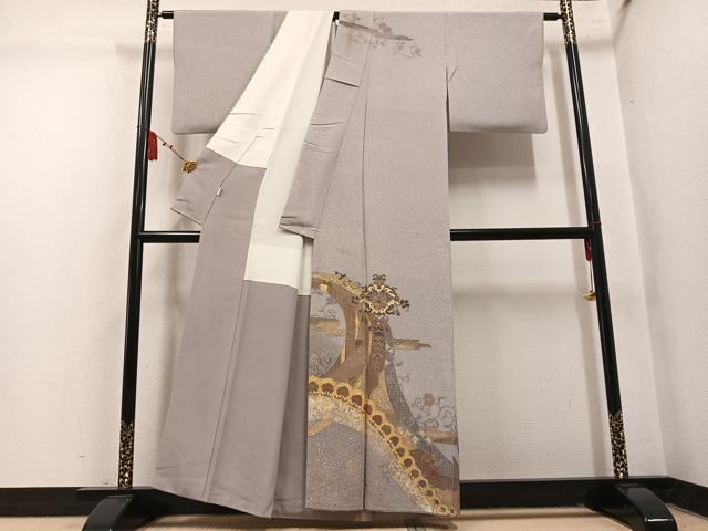 平和屋着物●中国三大刺繍 汕頭刺繍 スワトウ刺繍 訪問着 花唐草文 金彩 正絹 逸品 AABM5160ph