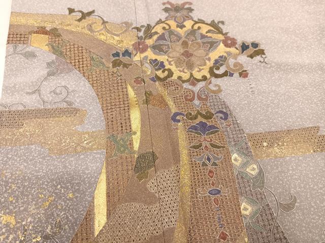 平和屋着物●中国三大刺繍 汕頭刺繍 スワトウ刺繍 訪問着 花唐草文 金彩 正絹 逸品 AABM5160ph