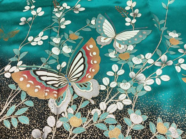平和屋着物●豪華振袖 花蝶文 暈し染め 金彩 正絹 逸品 AABM5163ph