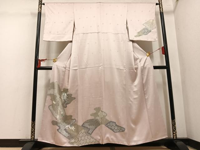 平和屋着物●訪問着 絞り 刺繍 草花文 金彩 正絹 逸品 未使用 AABM5164ph