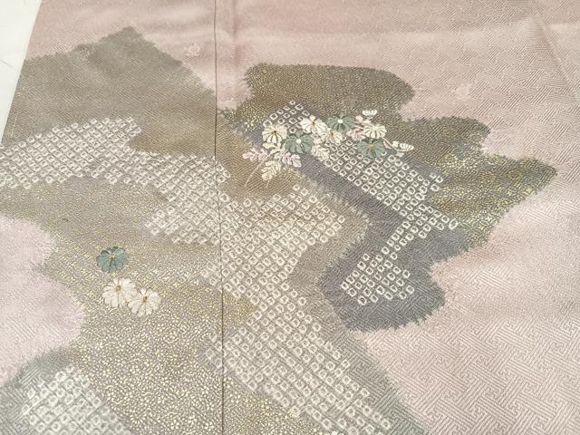 平和屋着物●訪問着 絞り 刺繍 草花文 金彩 正絹 逸品 未使用 AABM5164ph